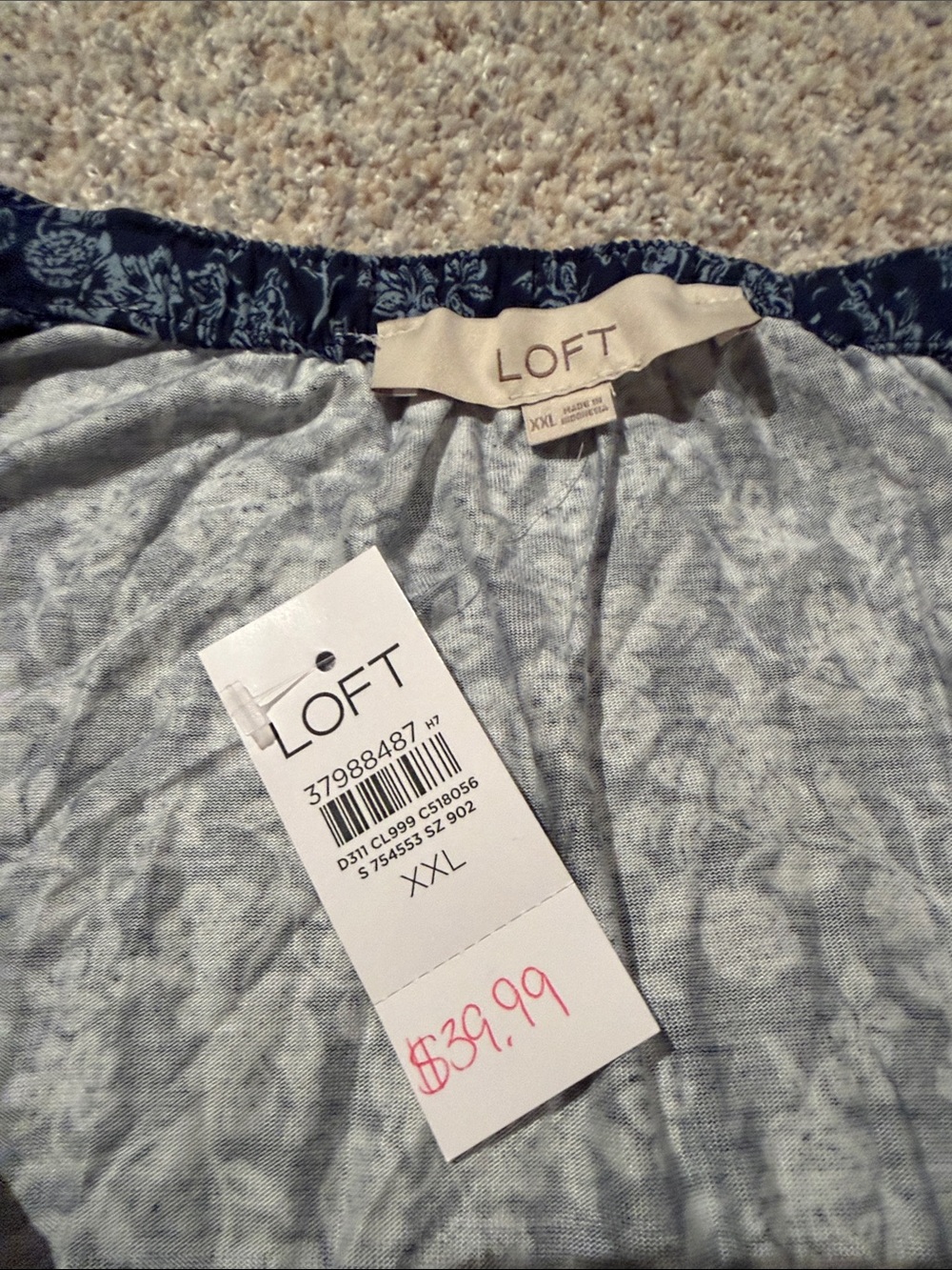 LOFT Navy Floral V-Neck Short Sleeve Blouse - Picture 2 of 4